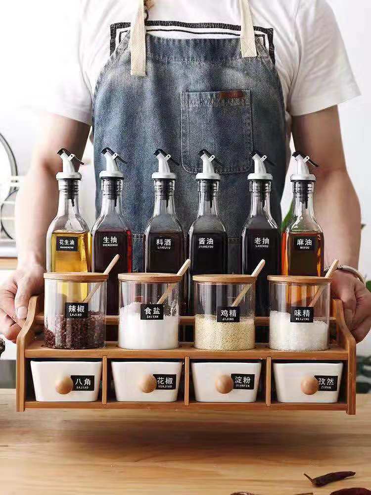 condiment set with wood lid FDA  SGS certificate 