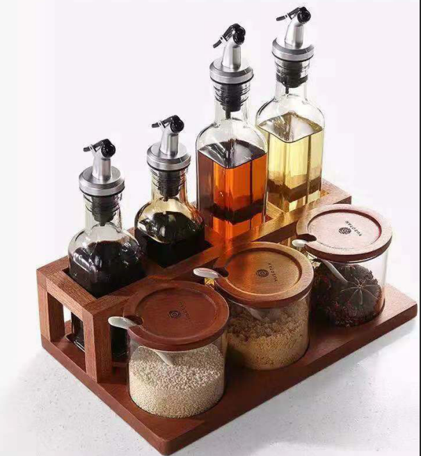 Condiment Seasoning and sauce set with high quality wood stand 